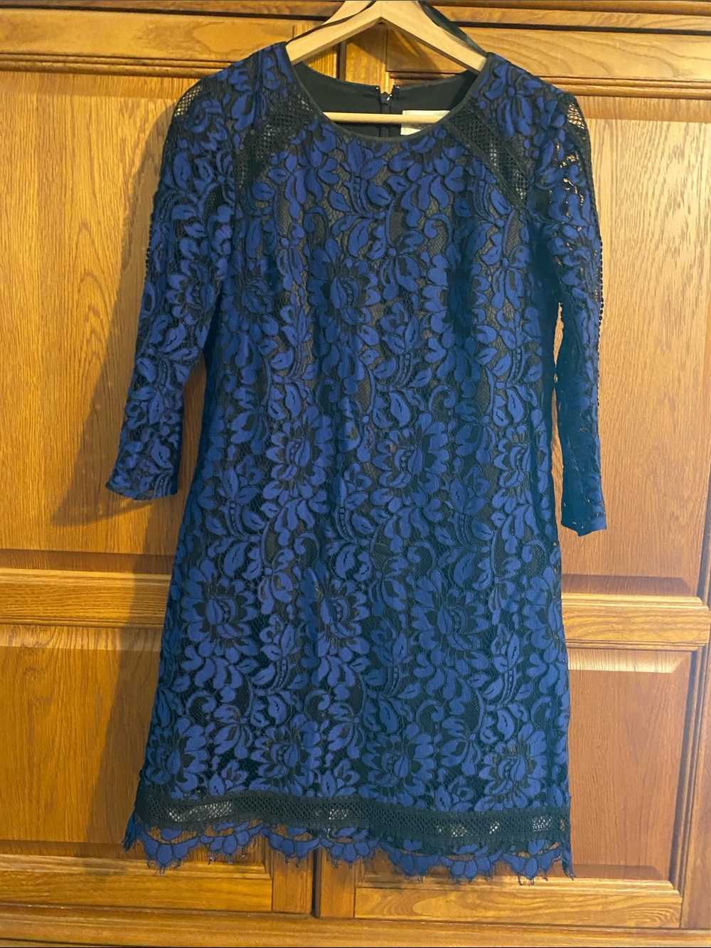 Eliza J Blue and Black Lace Midi Dress